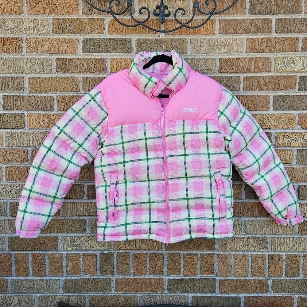 GOLF WANG Tyler The Creator Pink Green Plaid Puffer Jacket Small Down